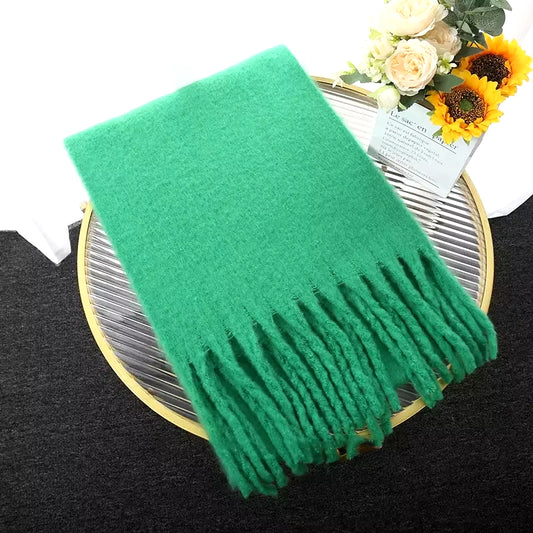 Luxury Cashmere Bright Solid Colors Women Scarf Winter Shawl and Wrap Bandana Pashmina Tassel Female Foulard Thick Blanket